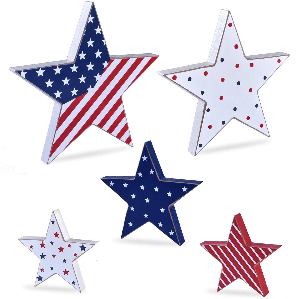 Set of 5 Wooden Stars for 4th of July Decorations
