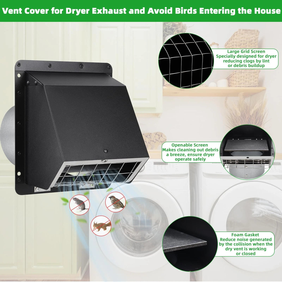 4" Dryer Vent Cover for Exterior Wall (2010–2023) - Black