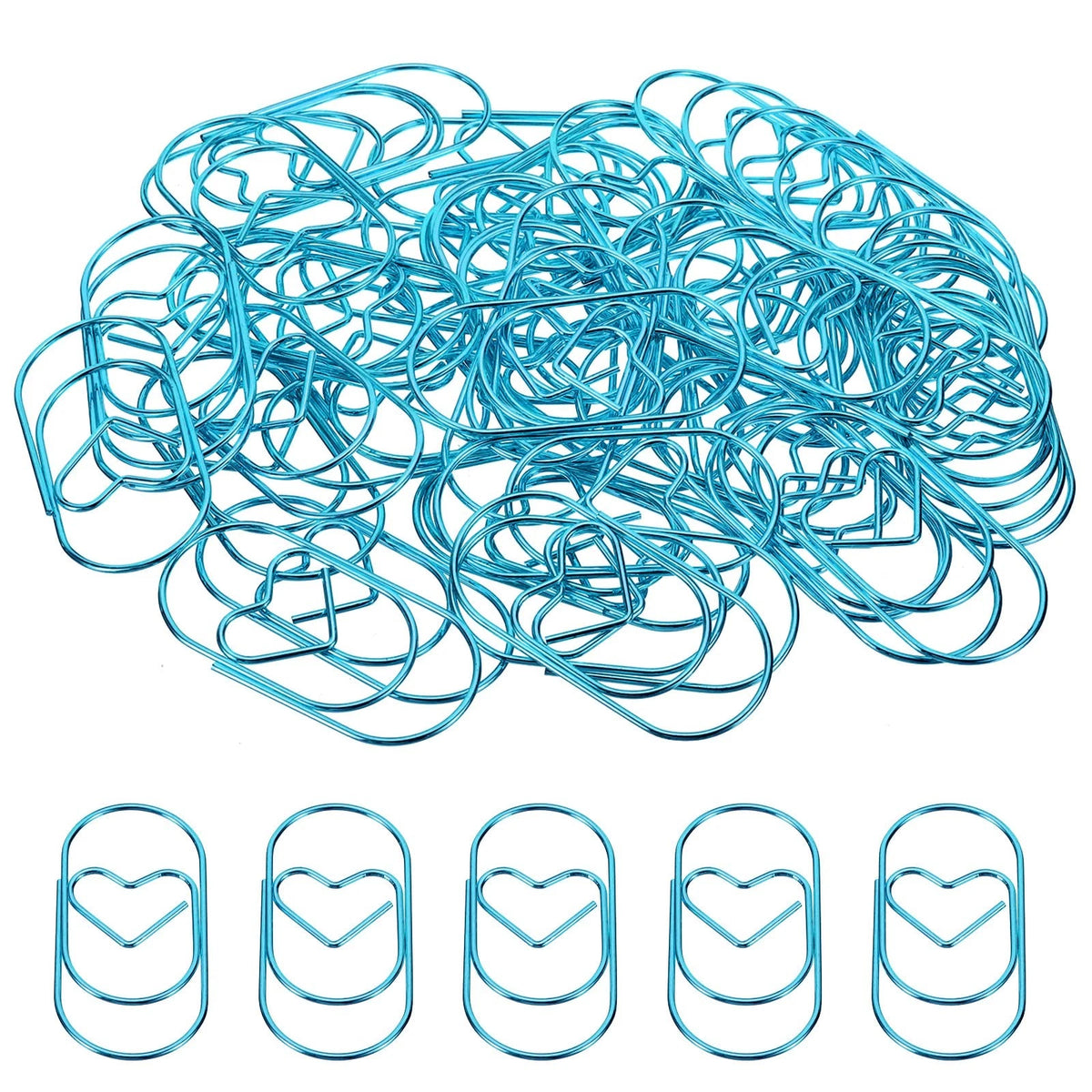 Set of 4 Heart-Shaped Paper Clips for Decorative Use (2 Inch, Blue)