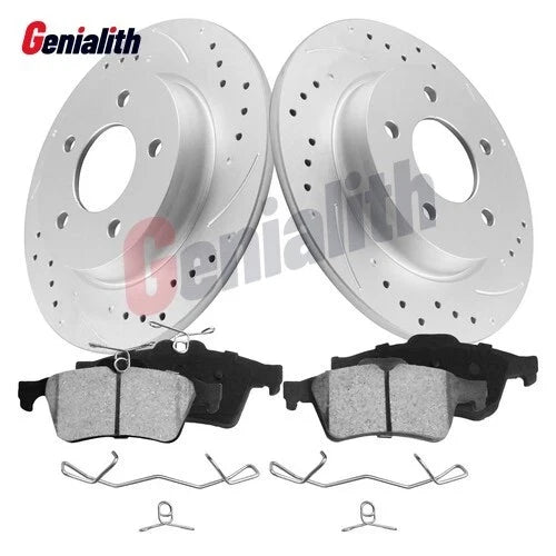 Set of 2 Rear Drilled Slotted Brake Rotors & Ceramic Pads for Mazda 3 (2005–2013)
