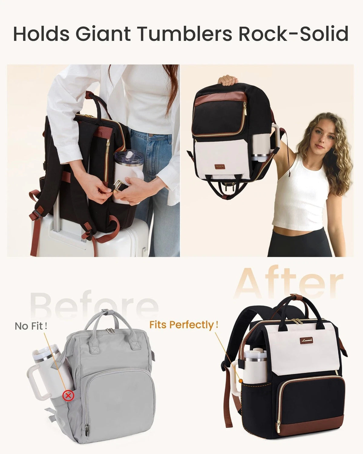 Laptop Backpack for Women, 17 Inch Travel Bag with Tumbler Holder