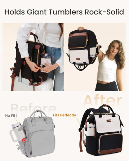 Laptop Backpack for Women, 17 Inch Travel Bag with Tumbler Holder