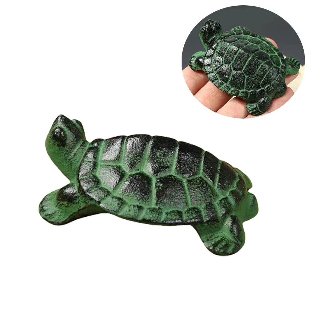 Small Turtle Figurine Green Cast Iron Tortoise Statue 2.76" Decor
