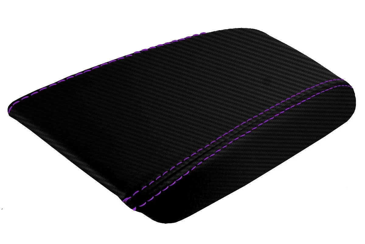 Console Lid Armrest Cover for Nissan Silvia (1989–1993) Carbon Fiber Purple Stitch