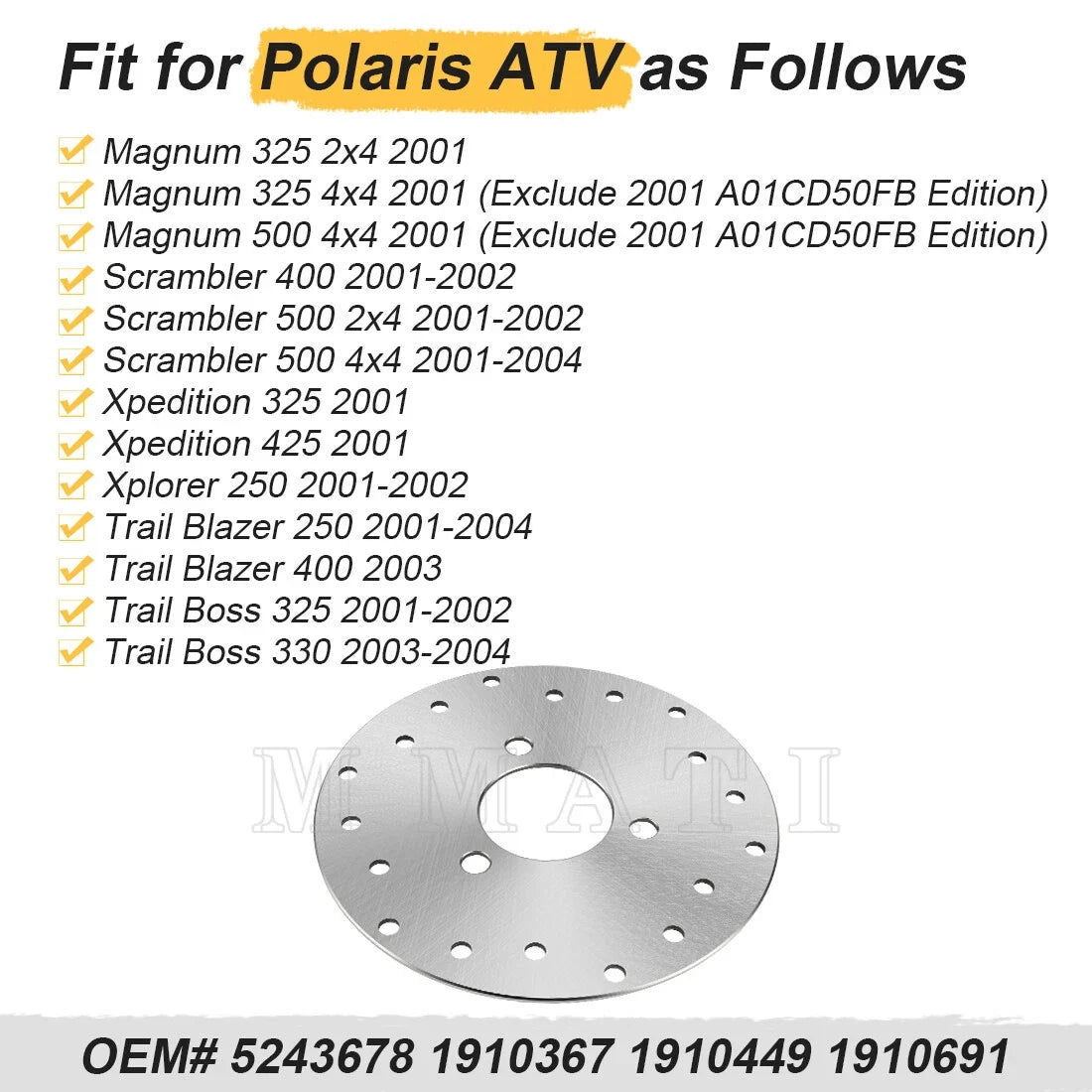 Rear Brake Disc Rotor for Polaris Trail Blazer 250 400 Trail Boss 325 330 (2001–2004)