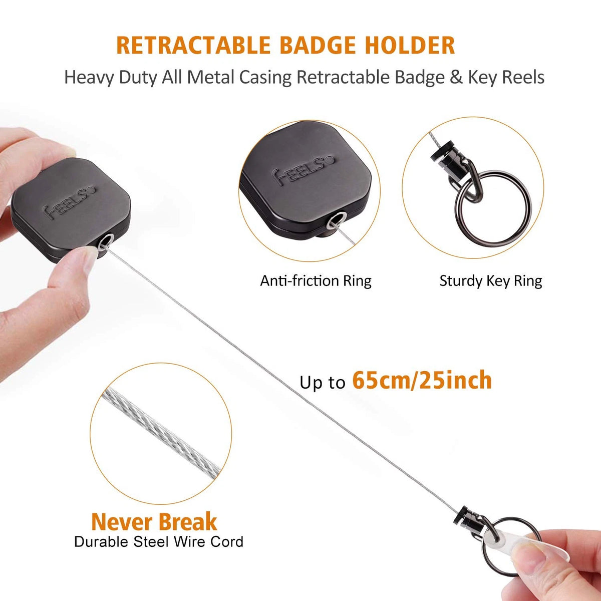 Retractable Badge Holder Reel for Heavy Duty Use - Black Square Design