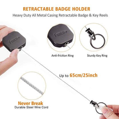 Retractable Badge Holder Reel for Heavy Duty Use - Black Square Design