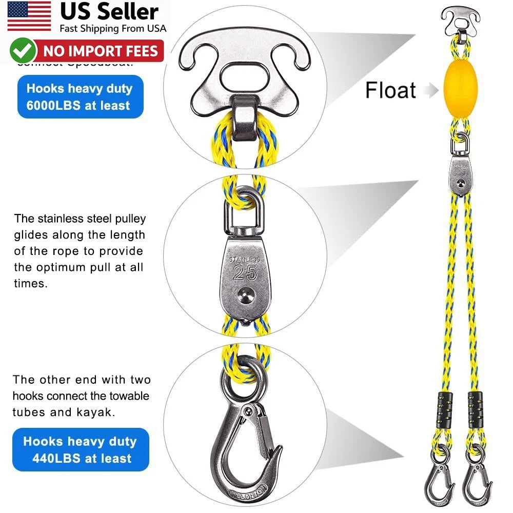 Boat Tow Harness for Tubing - Heavy Duty Quick Connector