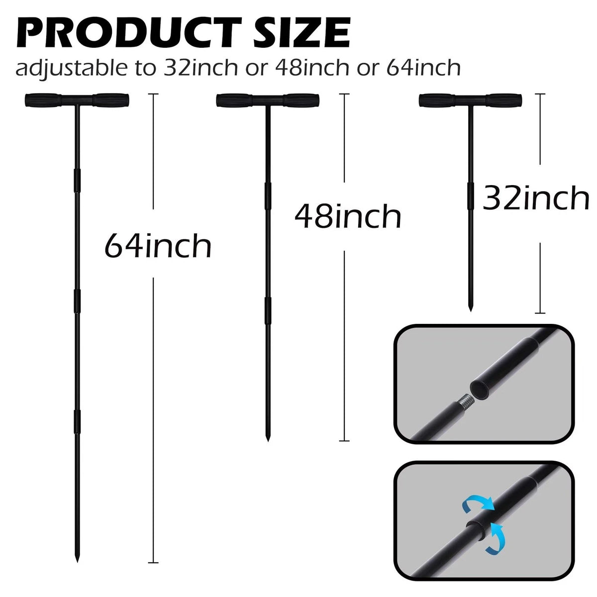 64 Inch Metal Ground Soil Probe Rod for Adjustable Applications