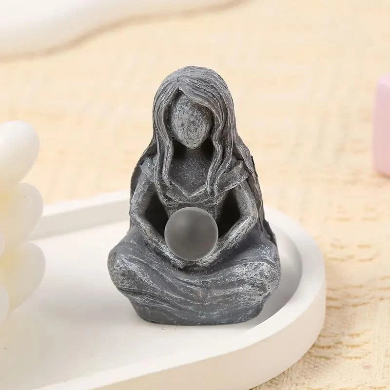 Moon Goddess Statue for Desktop Decor (Resin, Gray)