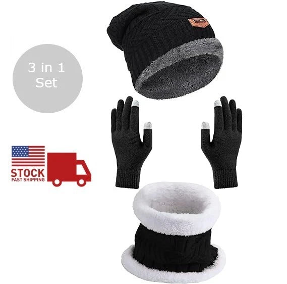 Touch Screen Gloves and Beanie Hat Scarf Set for Winter Wear
