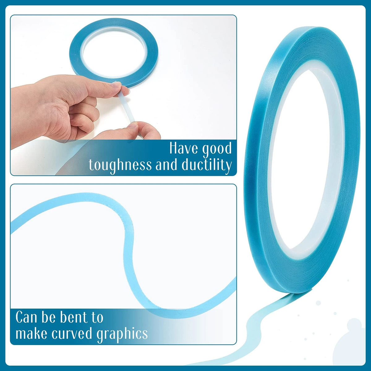 5 Rolls of Vinyl Tape Masking 1/16 to 3/4 Inch - Blue