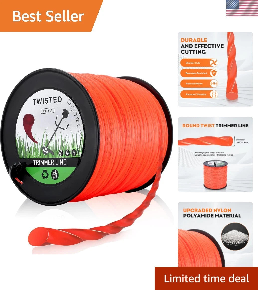 0.095-Inch Round Twist Trimmer Line, 5-Pound Spool for Efficient Cutting