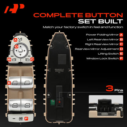 Front Left Power Window Switch for Mercedes E200 E250 E300 E400 E500 (A-213-905-48-03, 2139054803)