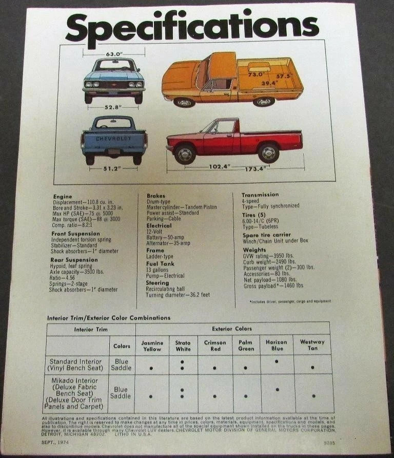 Sales Folder for Chevrolet Chevy Luv Pickup Truck (1975)