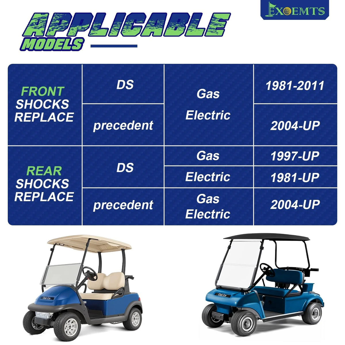 Front Rear Shocks for Club Car DS (1988–Present) - Black