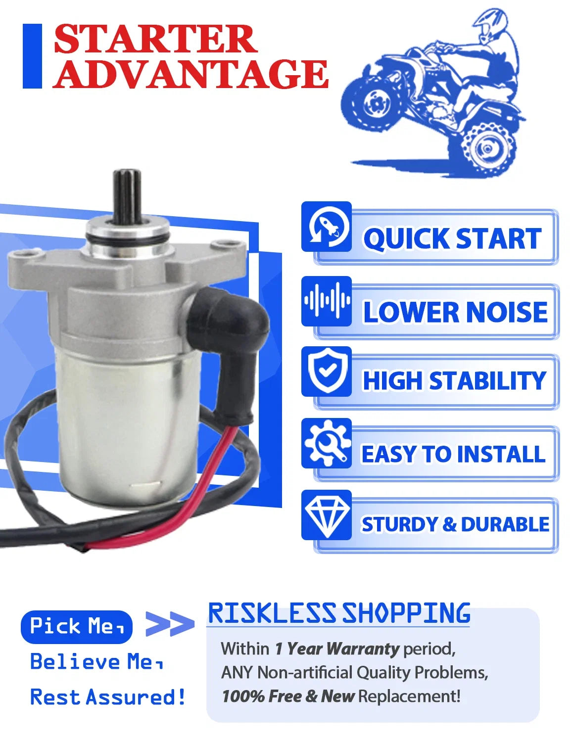 Starter Motor for E-TON DXL-90U Sierra 90 (90cc 2-Stroke) with Relay