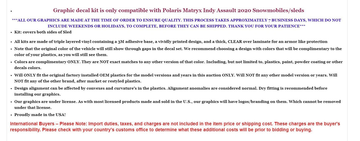 SLED Graphics Decals Stickers for Polaris Matryx Indy Assault (2020)