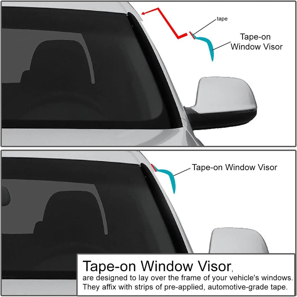 Set of 4 Tape-On Visors for Hyundai Tucson (2016–2021) Glossy Black Smoked Lens