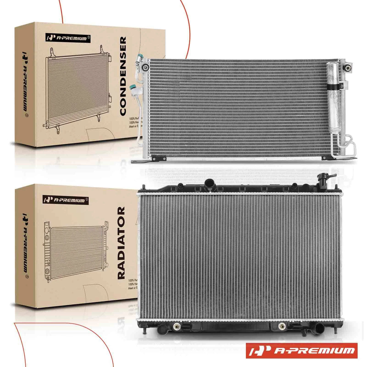 2X Radiator + AC Condenser Cooling Kit for Mitsubishi Lancer (MR571798, MR968857, MR968858, 2448, 3102)