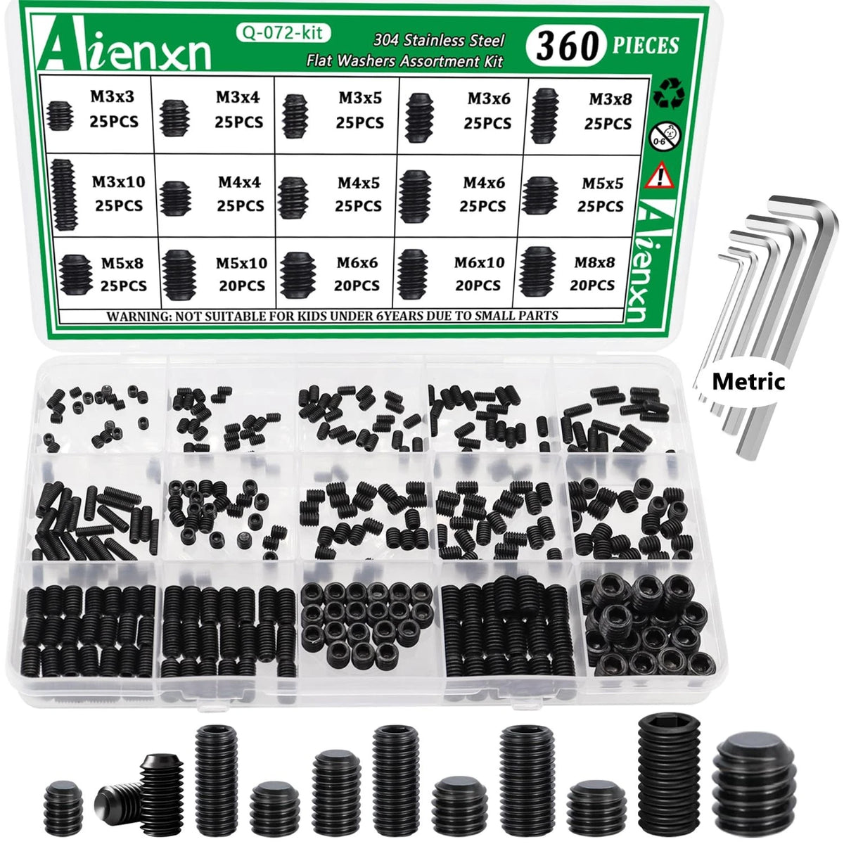 360PCS Screw Assortment Kit for Metric Sizes (Hex)