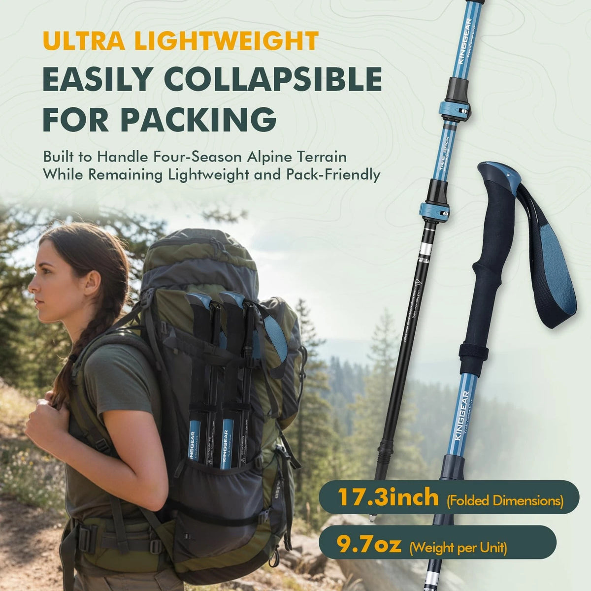 Set of 2 Collapsible Trekking Poles for Outdoor Use (7075 Aluminum)