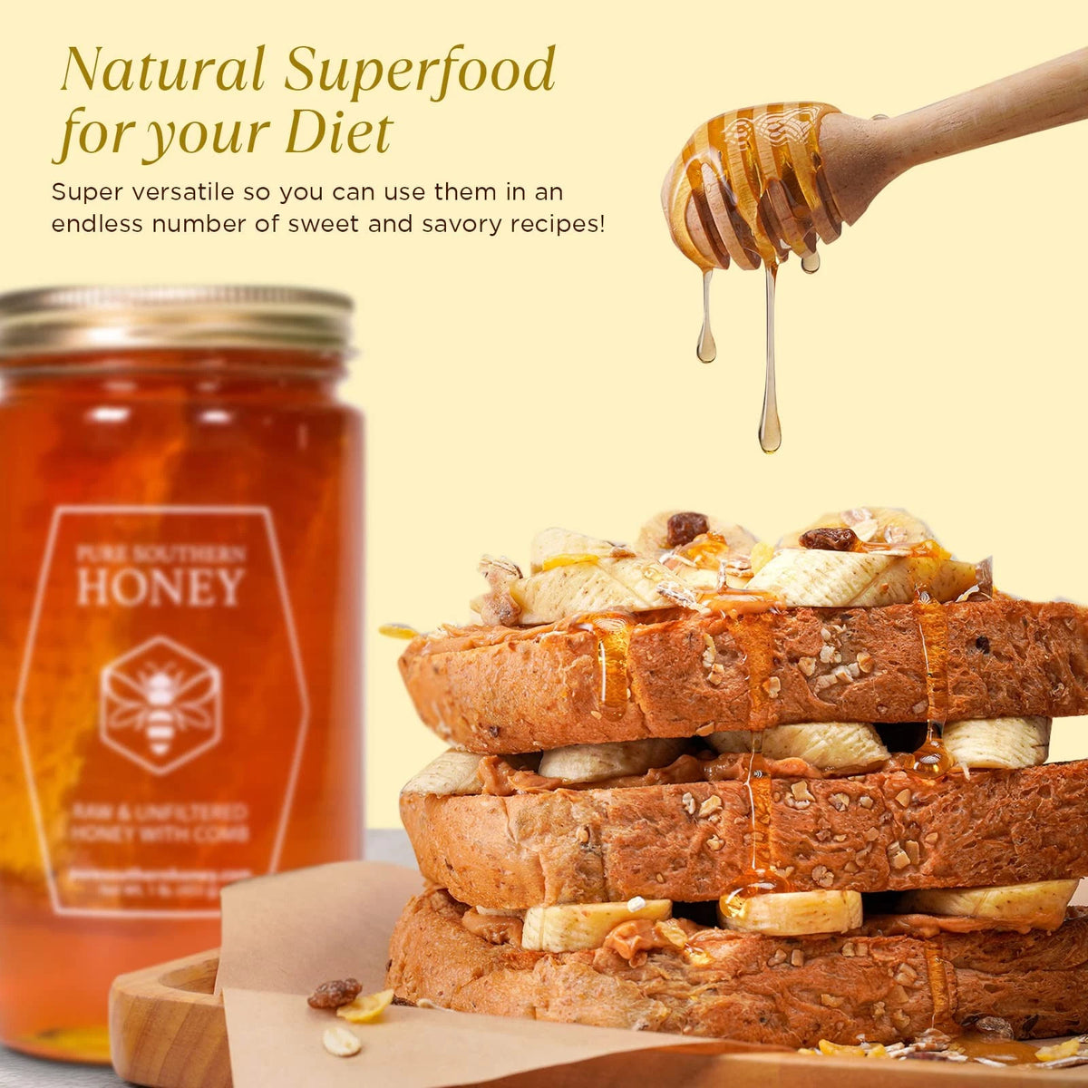 100% Raw Unfiltered Honey with Honeycomb 16 Ounce (Pack of 1)
