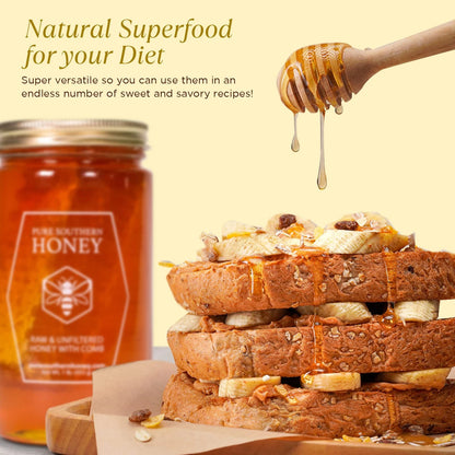 100% Raw Unfiltered Honey with Honeycomb 16 Ounce (Pack of 1)
