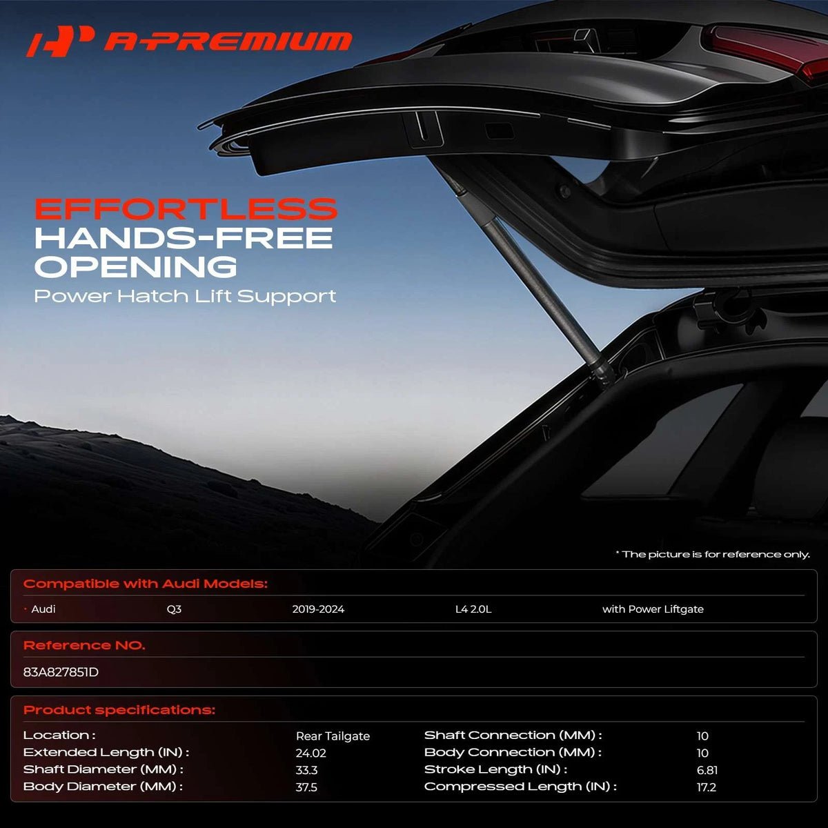 A-Premium Rear Tailgate Lift Support for Audi Q3 (2019–2024) 83A827851D