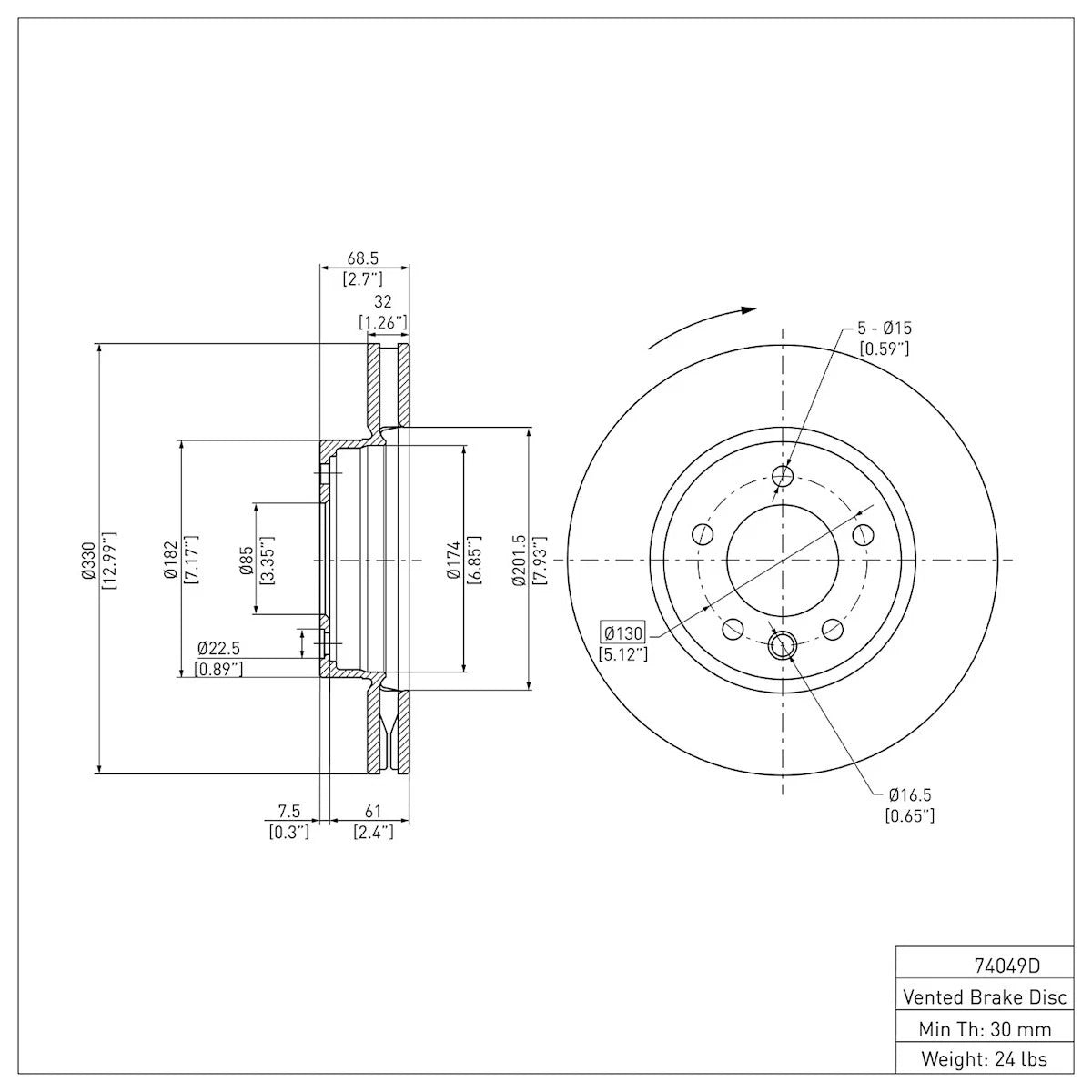 Brake Disc for Porsche Cayenne (2010–2010) ERE-74049D, 95535140240, 95535140241