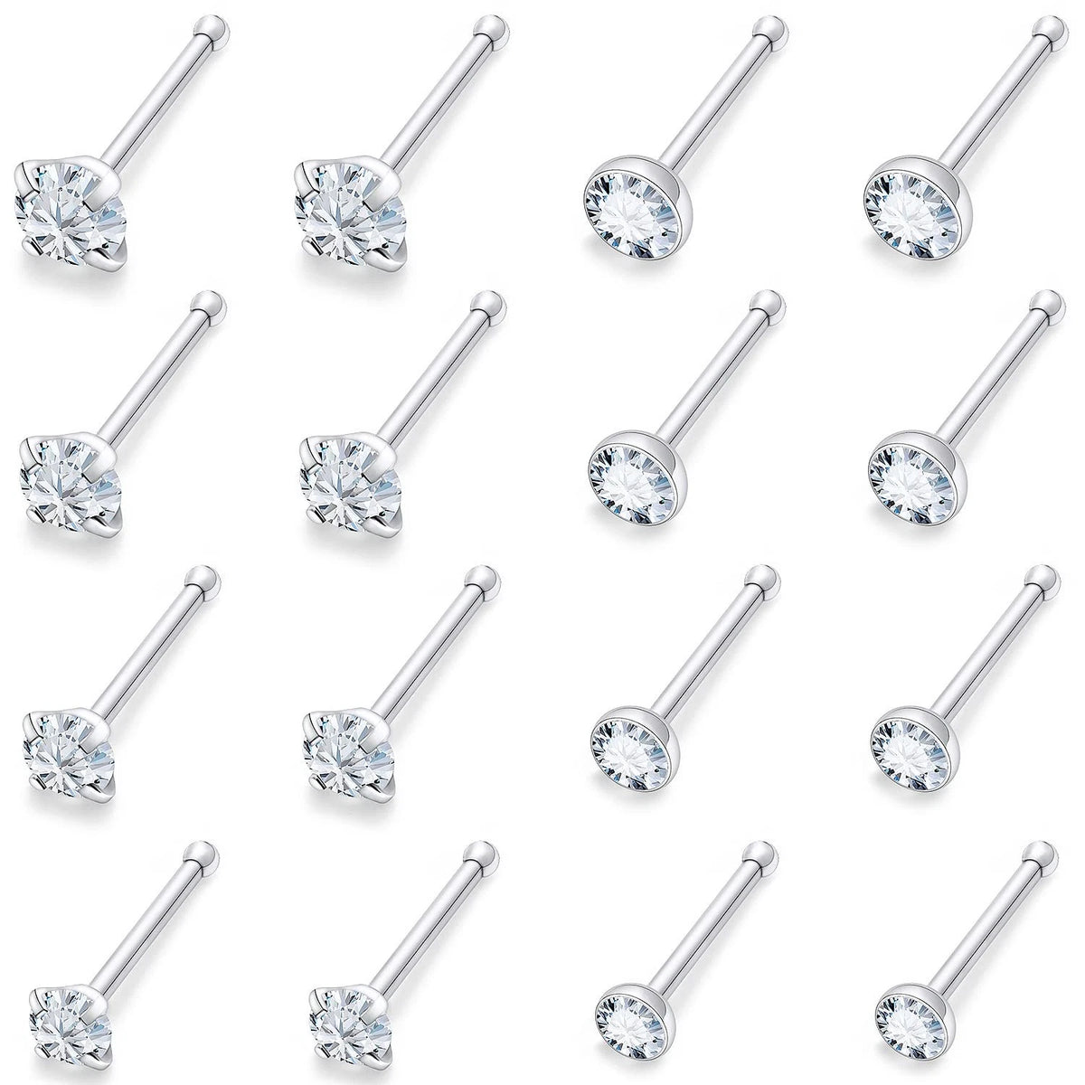 Nose Rings Studs for Women 18G Surgical Stainless Steel Silver