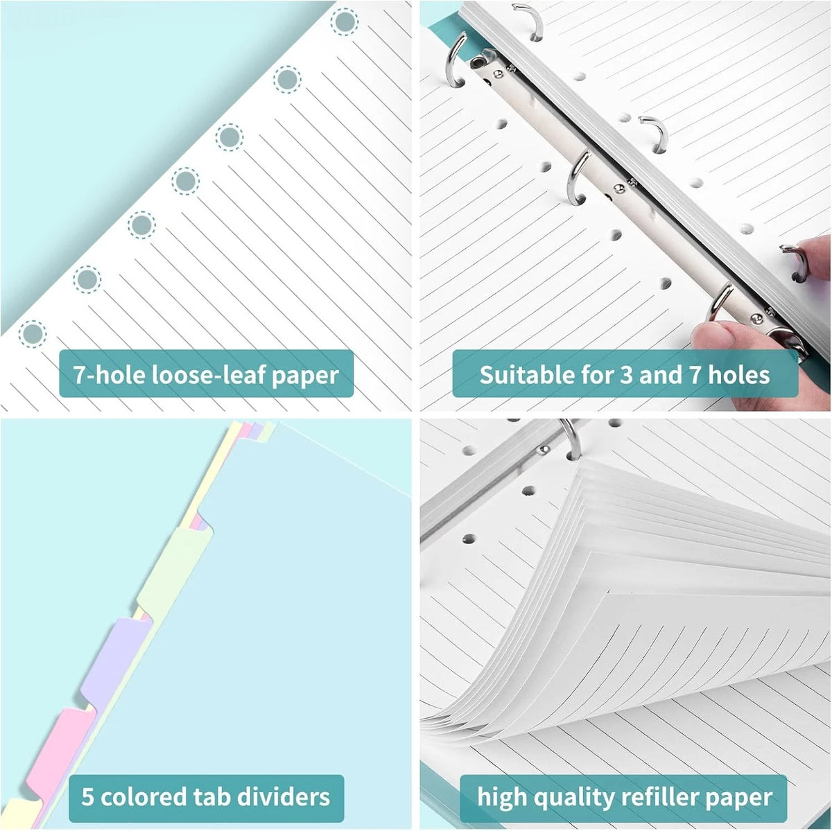 Set of 7-Hole A5 Refill Paper Inserts for Binder (bi rp 07)