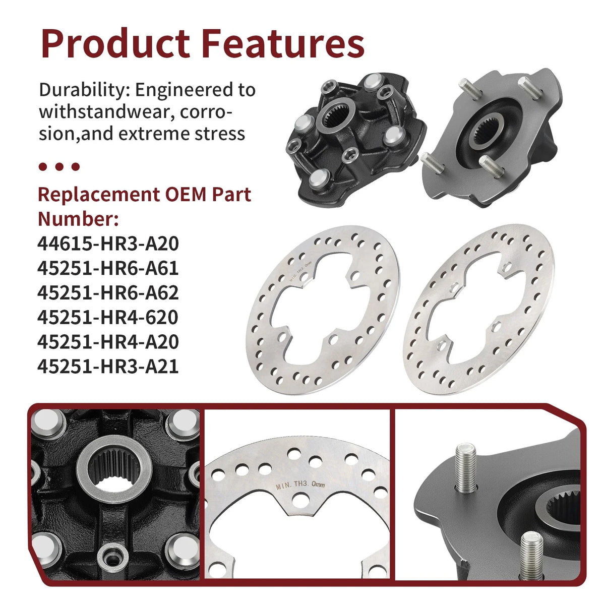 Front Wheel Hub Set of 2 w/ Brake Disc for Honda Rancher 420 (2014–2024)
