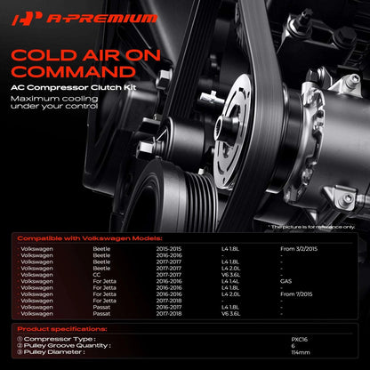 A/C Compressor Clutch Kit for VW Jetta Passat Beetle CC (2015–2018)