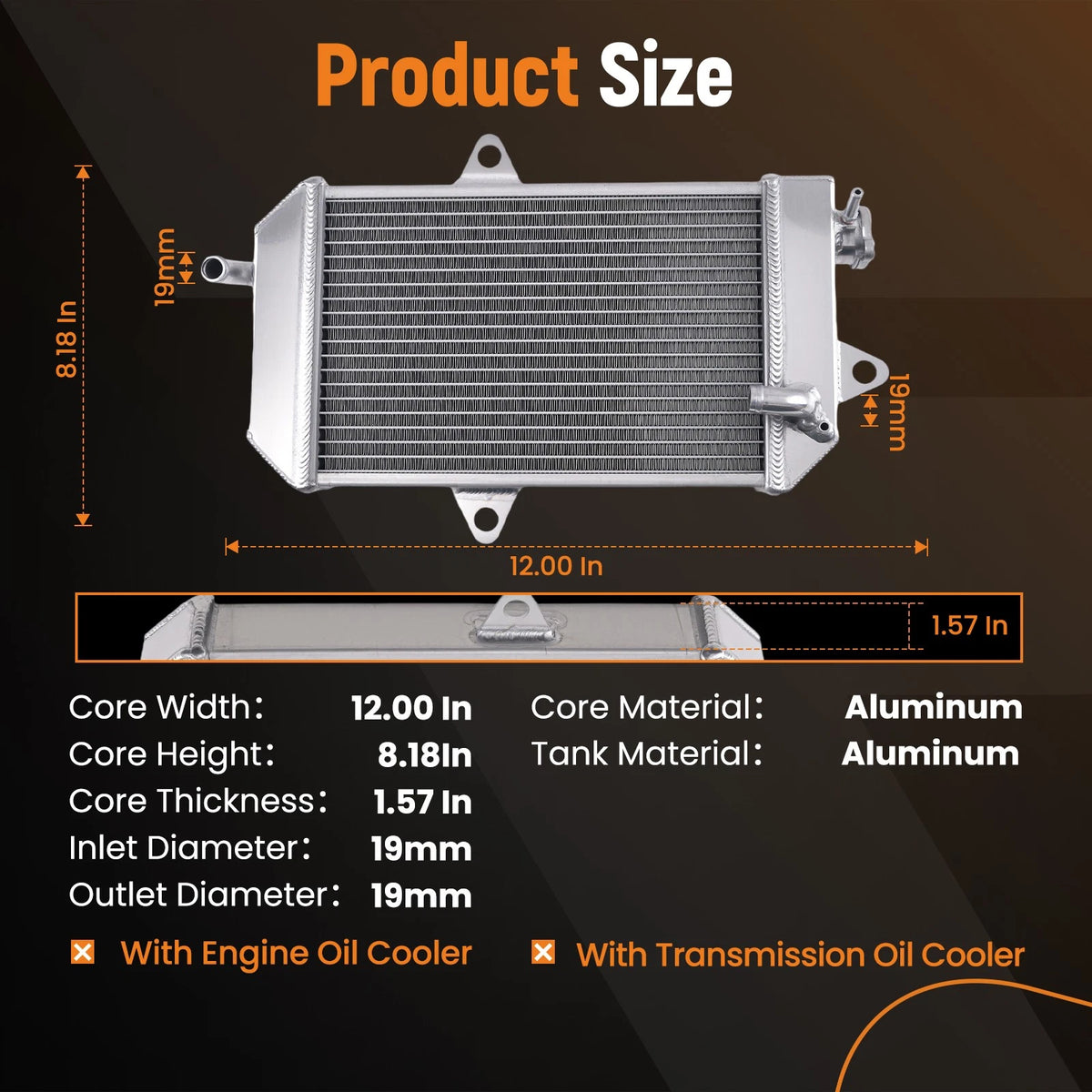 2Row Aluminum Coolant Radiator for Yamaha Banshee YFZ350 (1987–2006) ZYM45E, HPR115, A012