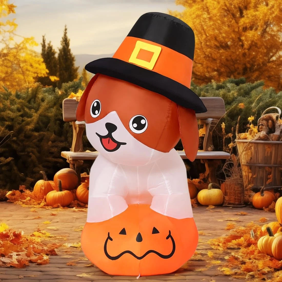 5.2 FT Thanksgiving Inflatable Dog Outdoor Decoration - Cute Pup Yard Decor