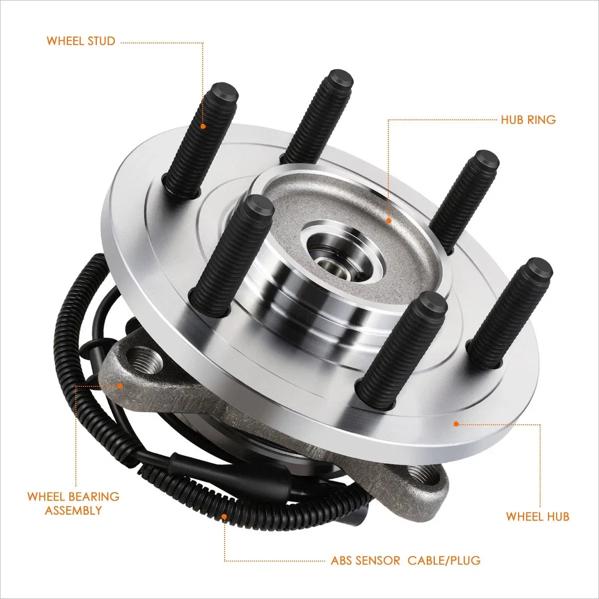 Set of 2 Wheel Hub Bearing Assemblies for Ford F150 4WD (2004–2005) w/ABS Sensor