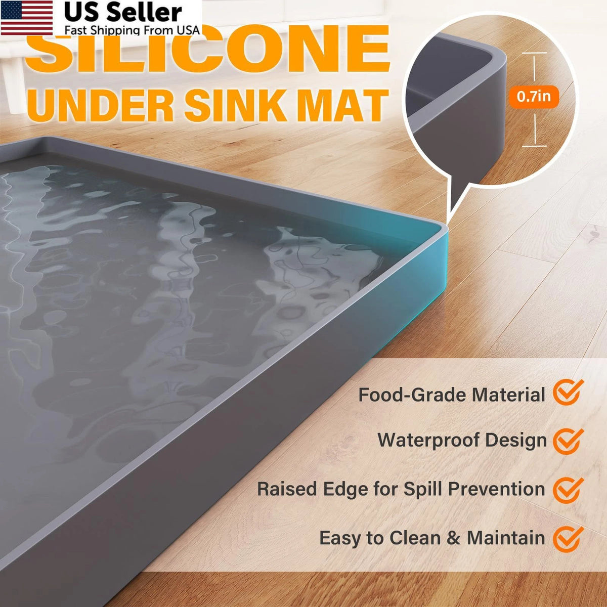 Waterproof Under Sink Mat for (34" x 22", Dark Gray)