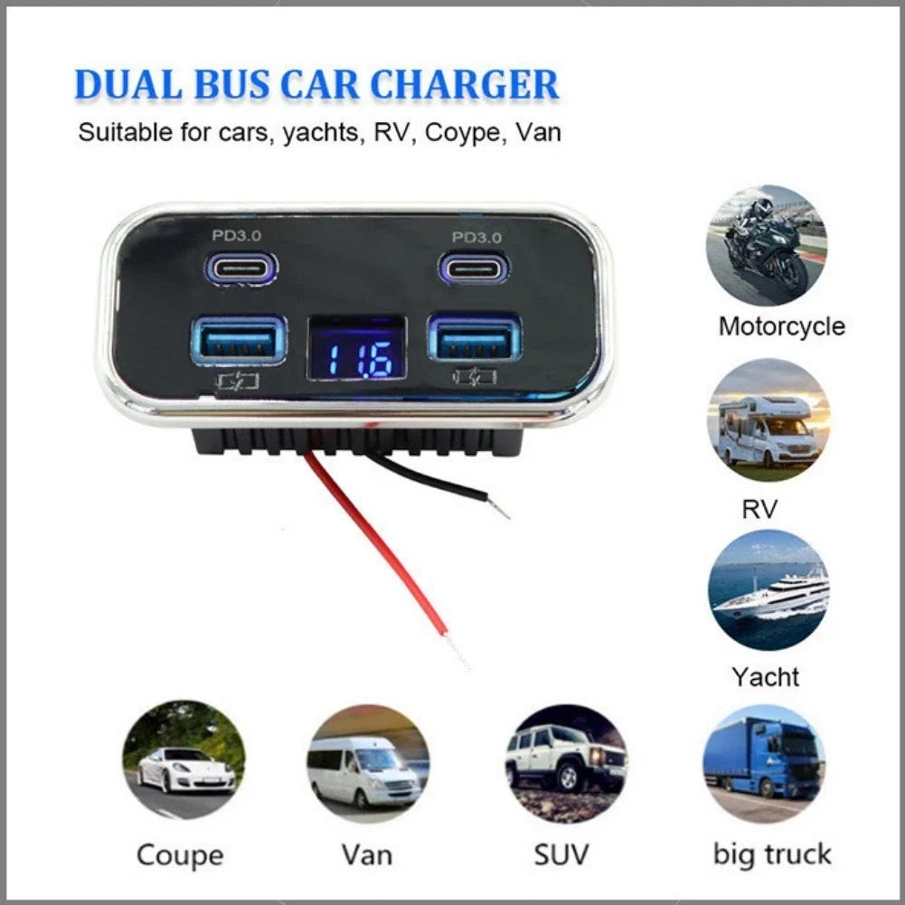 Dual PD3 0 4 Port USB Charger for RV Marine Bus (12V 24V)