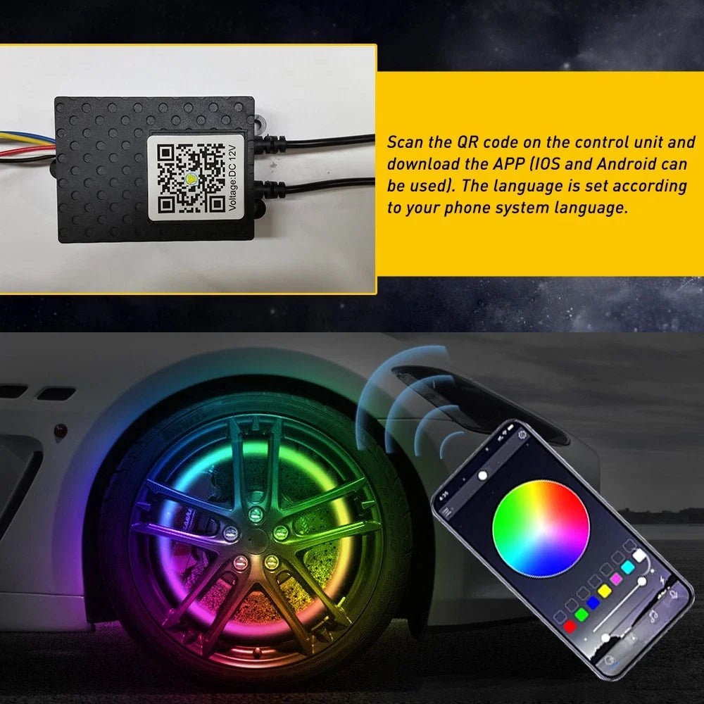 4X 15.5'' RGB LED Wheel Lights for Light Truck Car (Bluetooth APP)