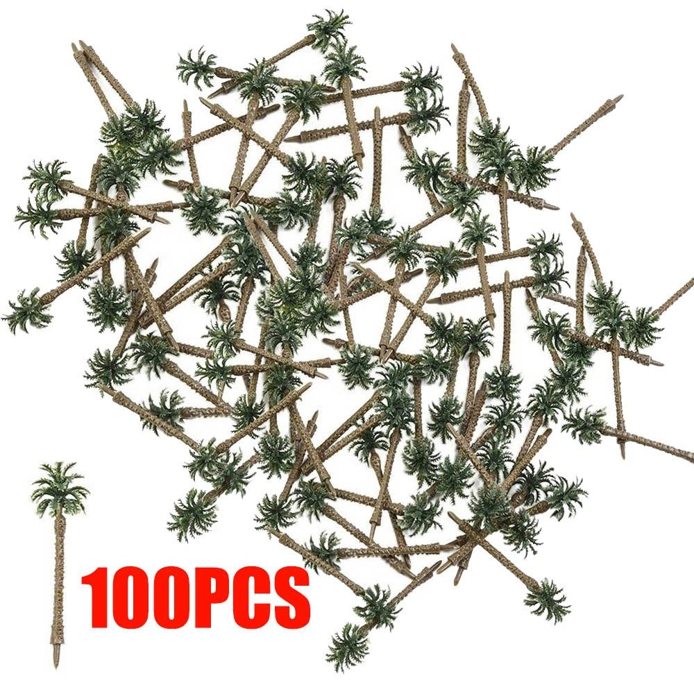 100Pcs 70mm Coconut Palm Trees for N or HO Scale Layout Model