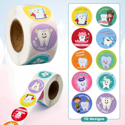 500pcs Round Tooth Reward Stickers for Dental Prizes (1 Inch)