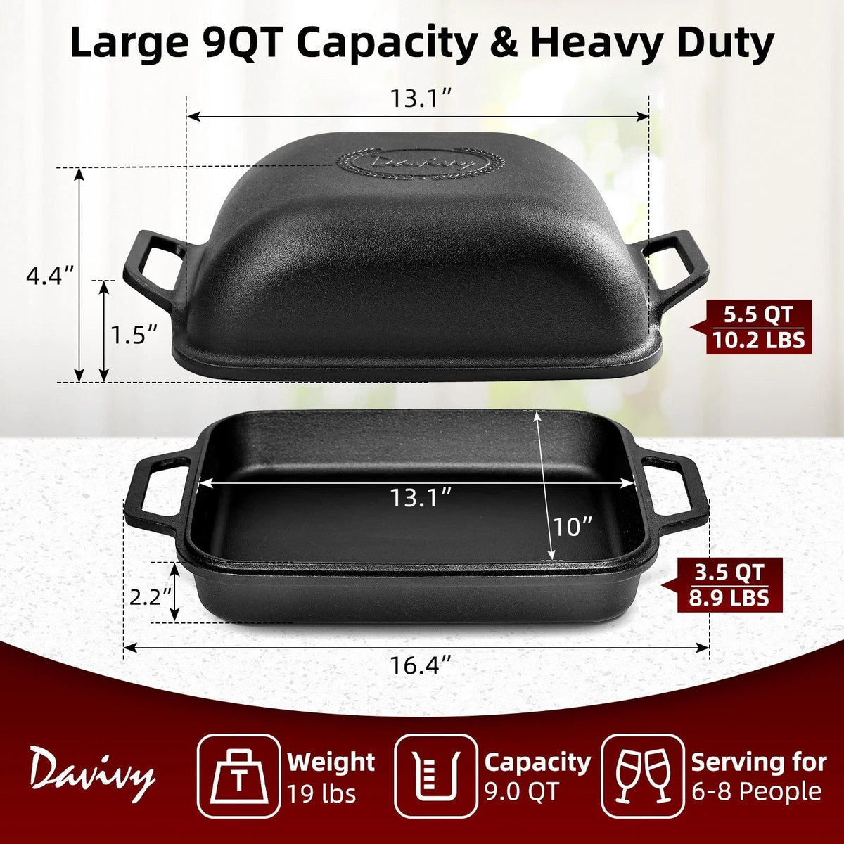 9QT Enameled Cast Iron Dutch Oven for Sourdough Baking