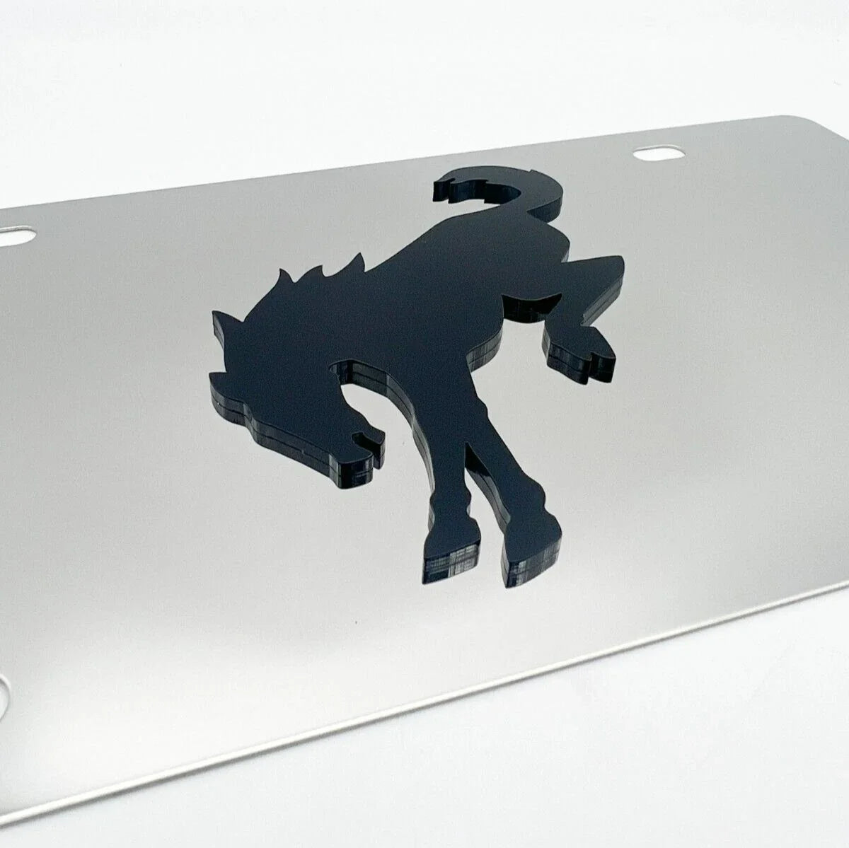 Chrome Metal License Plate Frame w/ 3D Bucking Bronco Logo for Ford Bronco (1966–2024)