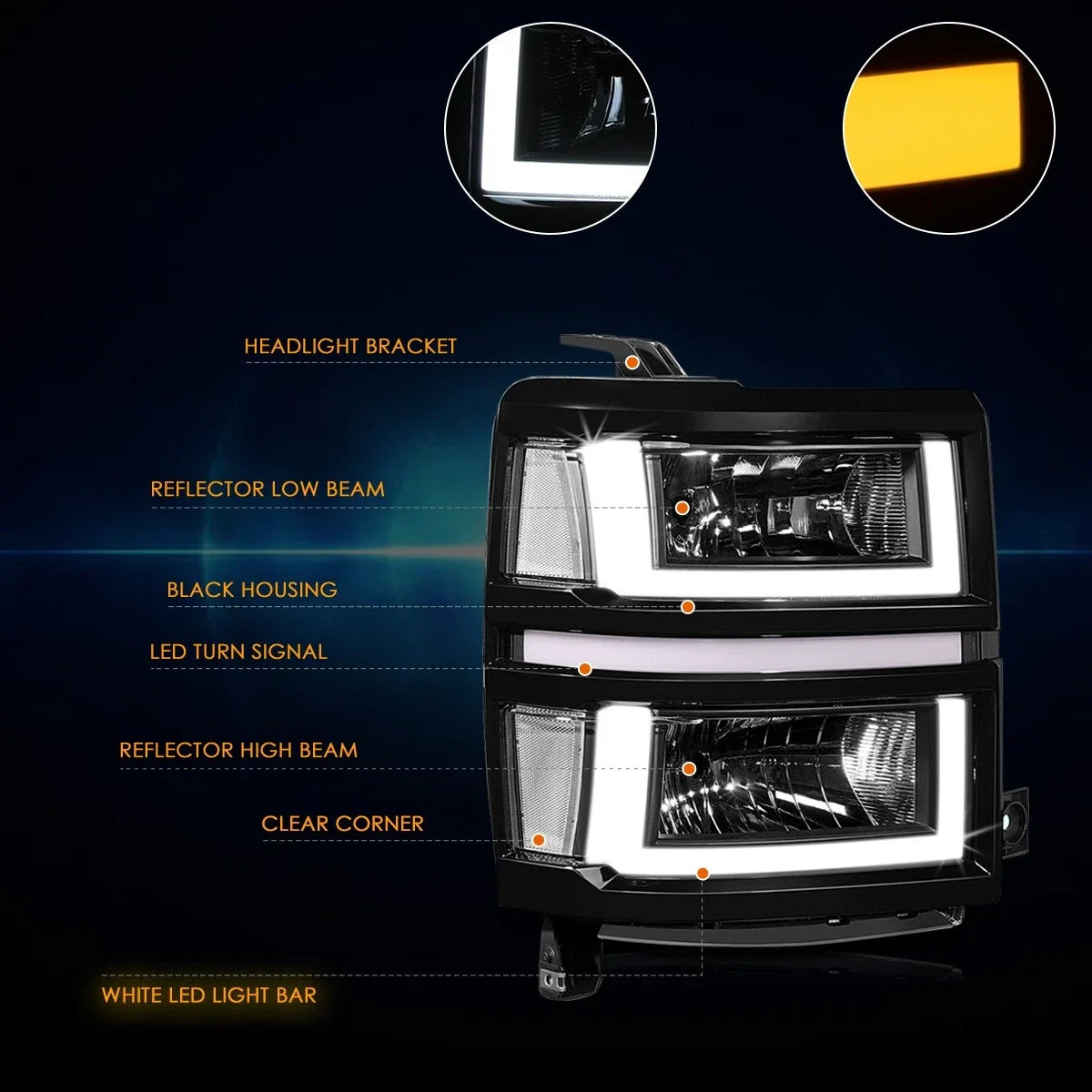 U-Shape LED DRL Sequential Turn Headlights for Silverado 1500 (2014–2015)