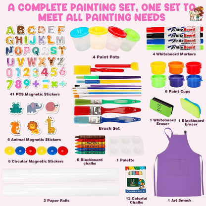Adjustable Wood Easel for Kids with Art Supplies - Pink