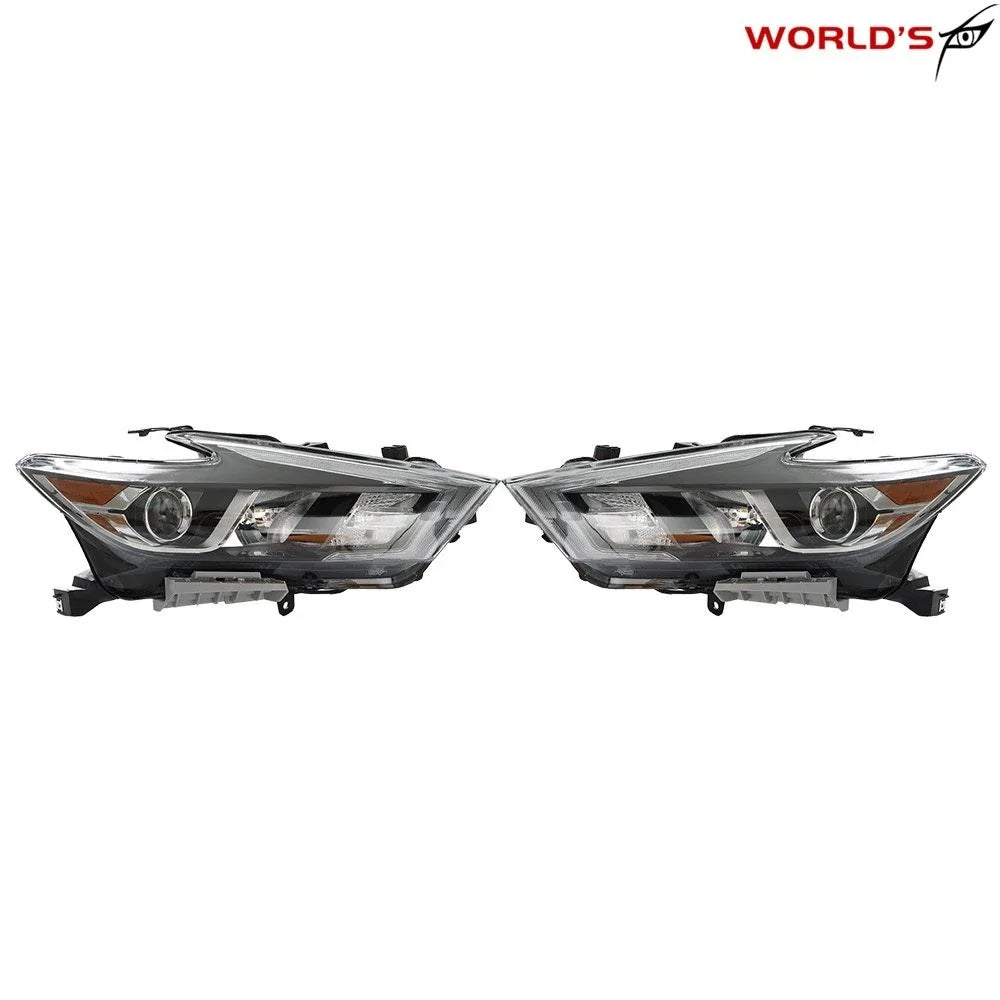 Set of 2 Black Halogen Headlights with LED DRL for Nissan Maxima (2016–2018)