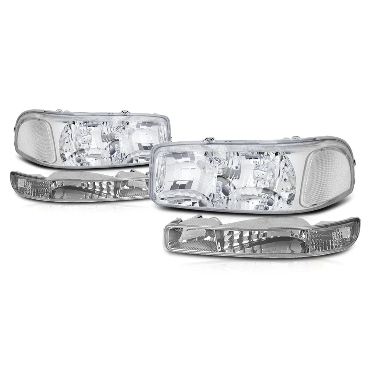 Chrome Housing Bumper Headlight Clear Corner Lamps for Sierra Yukon (1999–2007)