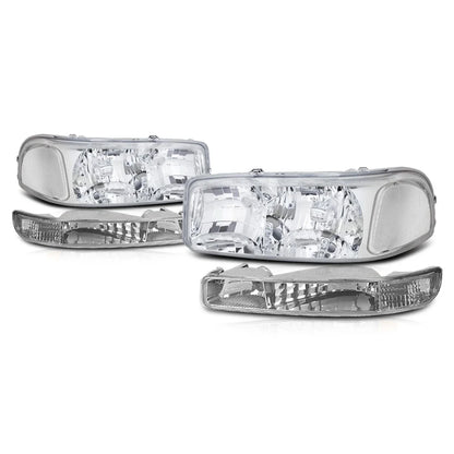 Chrome Housing Bumper Headlight Clear Corner Lamps for Sierra Yukon (1999–2007)