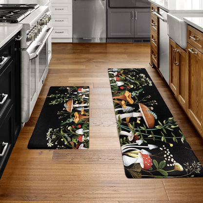 Set of 2 Mushroom Kitchen Rugs for Kitchen (17.5"x29.5" + 17.5"x47")